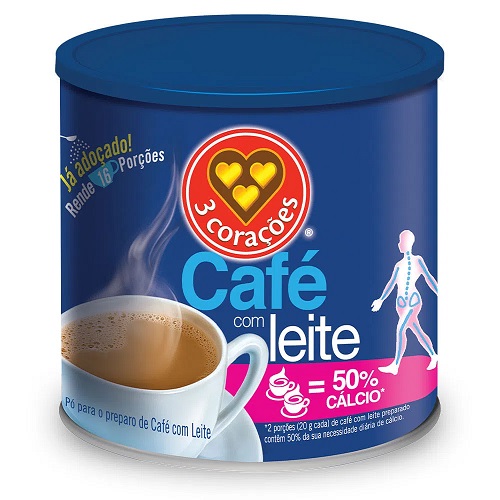 Mistura café com leite e cálcio 3 Corações 330g
