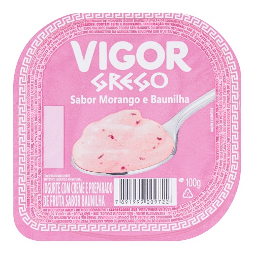 Iogurte Grego morango com baunilha Vigor 100g