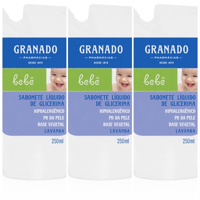 Sabonete líquido Bebê lavanda refil em sachê Granado 250ml (pacote c/ 3 unid.)