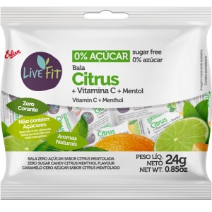 Bala Citrus zero açuçar vitamina C e mentol Live Fit Erlan 24g