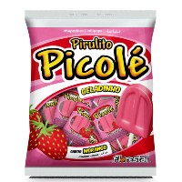 Pirulito picolé sabor morango pacote com 50 unidades