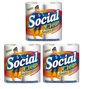 Papel toalha Social clean 2 rolos (pacote c/ 3 pares)