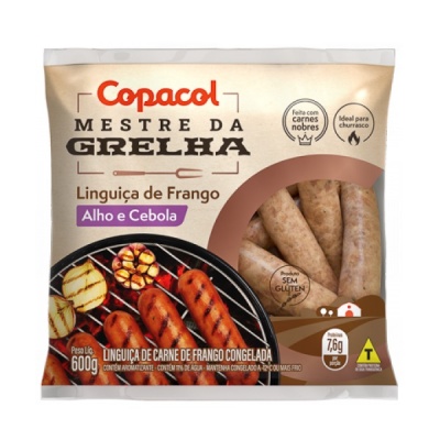 Linguiça de frango com alho e cebola congelada Copacol 600g