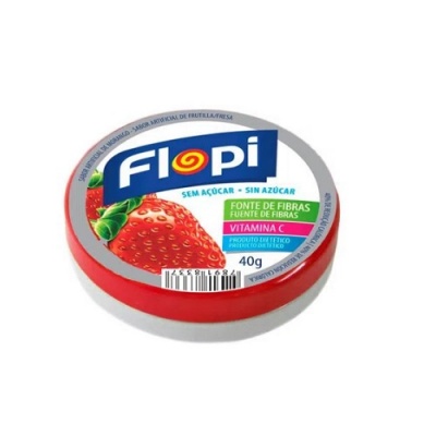 Bala de morango sem adição de açucar Flopi 40g.