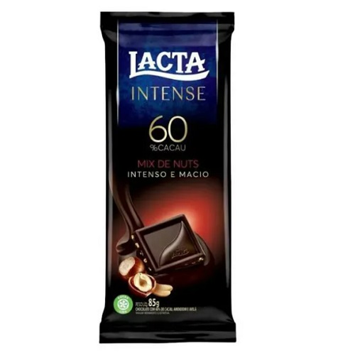 Chocolate 60% Cacau e mix de nuts Lacta Intense Pacote 85g