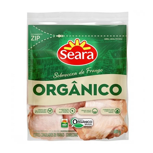 Sobrecoxa de frango orgânico Seara IQF 600g