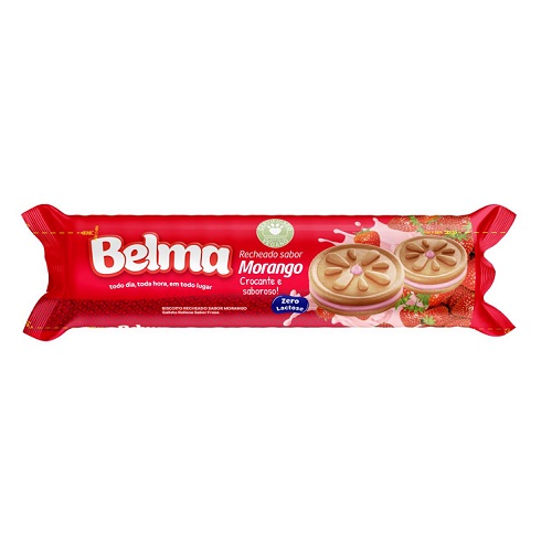Biscoito recheado sabor morango zero lactose Belma 100g