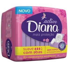 Absorvente Diana Fluxo Normal Cobertura Suave com abas Active 8x1